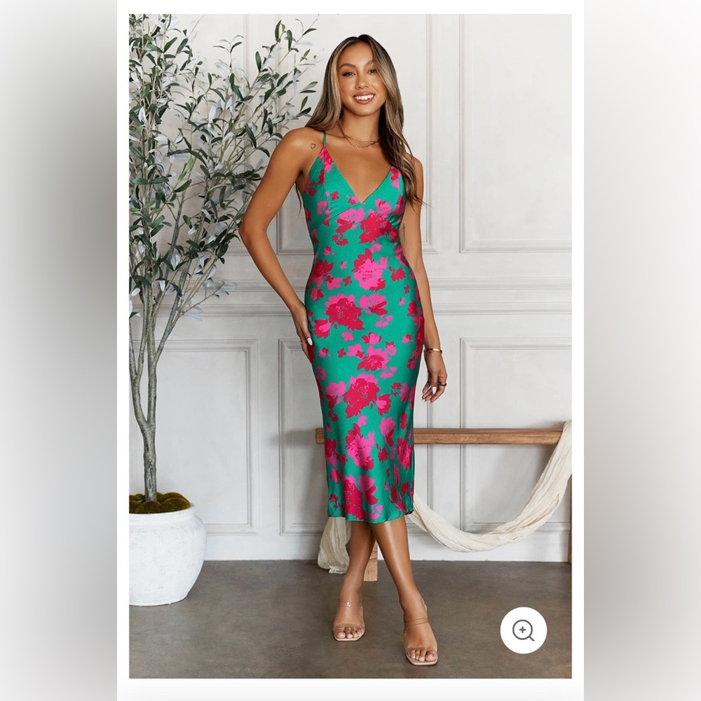 Hello Molly Vibrant Green and Pink Midi Dress